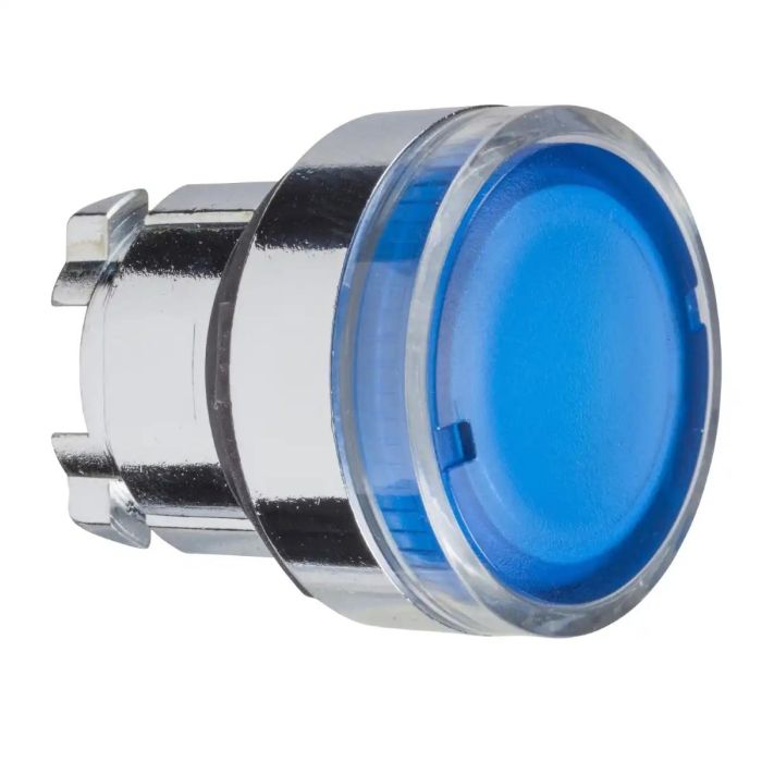Harmony XB4, Aydınlatmalı buton başlığı, metal, gömme, mavi, Ø22, Yay Geri Dönüşlü, BA9s ampul için düz lens main product photo