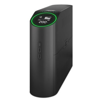APC Back-UPS Pro, 2200VA/1320W, Tower, 230V, 4x Schuko ve 2x IEC C13 çıkışı, RGB Işıklar, Saf Sinüs Dalgası, Gece Yarısı (Siyah)