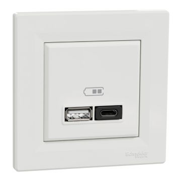 Asfora - İkili USB Hızlı Şarj Prizi Type A+C 3A, 45W - Beyaz