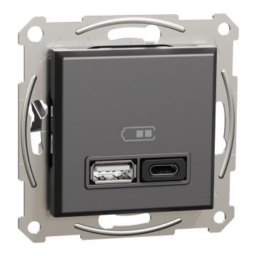 Asfora - İkili USB Hızlı Şarj Prizi Type A+C 3A, 45W - Antrasit