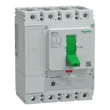 Circuit breaker, GoPact MCCB 400, 4 poles, 36kA at 415VAC, 250A rating, TMD trip unit, Ayar Sahalı